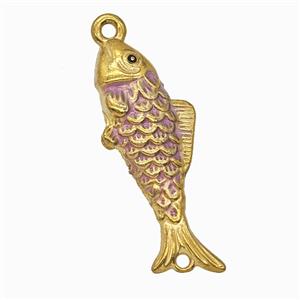 Stainless Steel Fish Pendant Pink Painted Gold Plated, approx 13-34mm