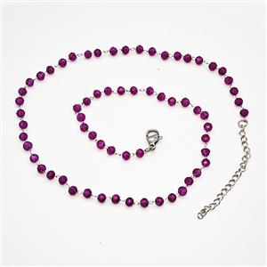 Stainless Steel Necklace with Glass bead, platinum plated, approx 3.5mm, 38-43cm length