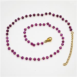 Stainless Steel Necklace with Glass bead, Gold plated, approx 3.5mm, 38-43cm length