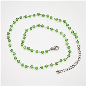 Stainless Steel Necklace with Glass bead, platinum plated, approx 3.5mm, 38-43cm length