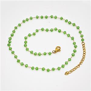 Stainless Steel Necklace with Glass bead, Gold plated, approx 3.5mm, 38-43cm length