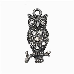 Halloween Owl Charms 304 Stainless Steel Birds Pendant Pave Rhinestone Antique Silver, approx 10-24mm