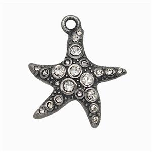 304 Stainless Steel Starfish Pendant Pave Rhinestone Antique Silver, approx 25mm