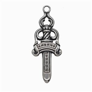 Chrome Heart Charms 304 Stainless Steel Dagger Pendant Antique Silver, approx 22-55mm