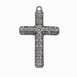 304 Stainless Steel Cross Pendant Pave Rhinestone Antique Silver, approx 21-31mm