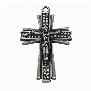 Crucifix Charms 304 Stainless Steel Cross Pendant Pave Rhinestone Antique Silver, approx 32-47mm