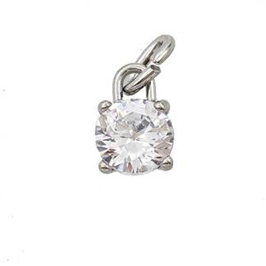 Raw Stainless Steel Pendant Pave Zirconia, approx 7mm
