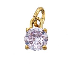 Stainless Steel Pendant Pave Zirconia Gold Plated, approx 7mm