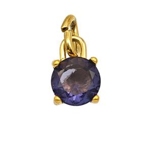 Stainless Steel Pendant Pave Purple Zirconia Gold Plated, approx 7mm