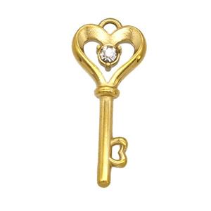 Stainless Steel Key Pendant Pave Rhinestone Gold Plated, approx 10-21mm