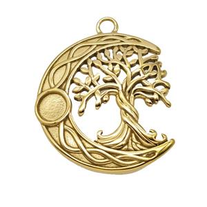Stainless Steel Moon Tree Pendant Gold Plated, approx 35-40mm