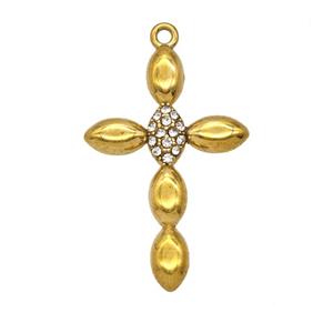 Stainless Steel Cross Pendant Pave Rhinestone Gold Plated, approx 16-25mm