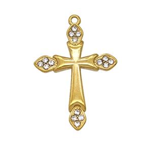 Stainless Steel Cross Pendant Pave Rhinestone Gold Plated, approx 19-25mm