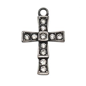 Stainless Steel Cross Pendant Pave Rhinestone Antique Silver, approx 18-25mm
