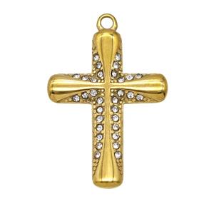 Stainless Steel Cross Pendant Pave Rhinestone Gold Plated, approx 23-31mm