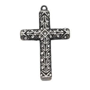 Stainless Steel Cross Pendant Pave Rhinestone Antique Silver, approx 25-35mm