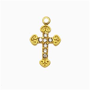 Stainless Steel Cross Pendant Pave Rhinestone Gold Plated, approx 11-15mm