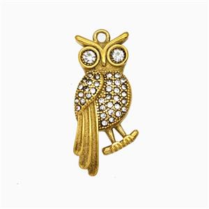 Stainless Steel Owl Pendant Pave Rhinestone Gold Plated, approx 10-26mm