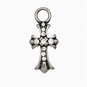 Stainless Steel Cross Pendant Pave Rhinestone Antique Silver, approx 11-18.5mm
