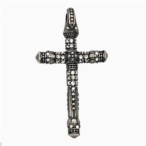 Stainless Steel Cross Pendant Pave Rhinestone Antique Silver, approx 25-42mm