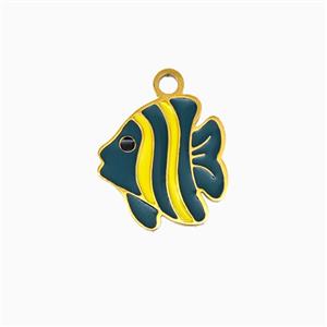 Stainless Steel Fish Pendant Enamel Gold Plated, approx 13mm