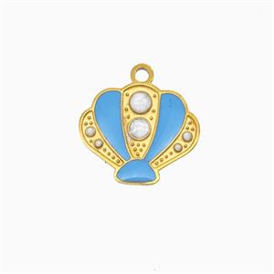Stainless Steel Scallop Shell Pendant Enamel Gold Plated, approx 12-14mm