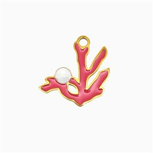 Stainless Steel Coral Pendant Enamel Gold Plated, approx 14mm
