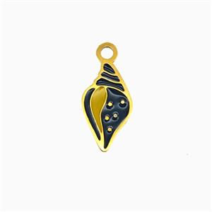 Stainless Steel Conch Shell Pendant Black Enamel Gold Plated, approx 8-14mm