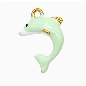 Stainless Steel Dolphin Pendant Green Enamel Gold Plated, approx 15-18mm