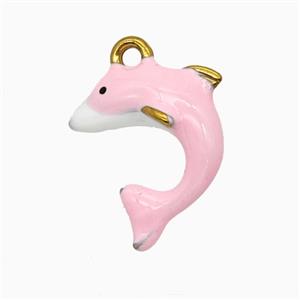 Stainless Steel Dolphin Pendant Pink Enamel Gold Plated, approx 15-18mm