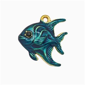 Stainless Steel Fish Pendant Blue Painted Gold Plated, approx 16mm