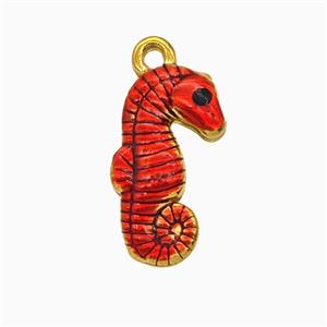 Stainless Steel Seahorse Pendant Red Painted Gold Plated, approx 11-18mm
