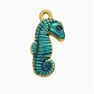 Stainless Steel Seahorse Pendant Teal Painted Gold Plated, approx 11-18mm