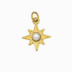 Stainless Steel Star Pendant Pave Resin Gold Plated, approx 14mm