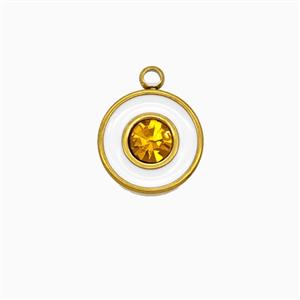 Stainless Steel Sun Pendant Pave Rhinestone White Enamel Gold Plated, approx 12mm