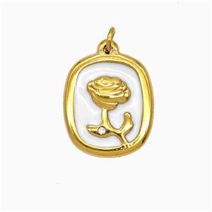 Stainless Steel Flower Pendant White Enamel Gold plated, approx 15-17mm