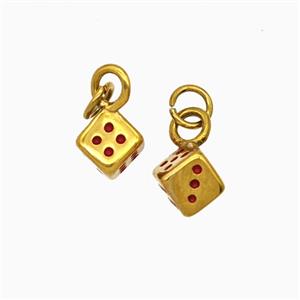 Stainless Steel Dice Pendant Red Enamel Gold Plated, approx 5.5mm