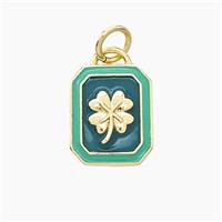 Copper Clover Pendant Green Enamel Rectangle Gold Plated, approx 10-12mm