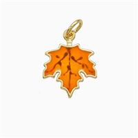 Copper Maple Leaf Pendant Orange Enamel Gold Plated, approx 11-12mm