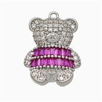 Copper Bear Pendant Pave Zirconia Platinum Plated, approx 14-20mm