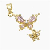 Copper Butterfly Pendant Pave Zirconia Crystal Glass Gold Plated, approx 5-8mm, 10-15mm