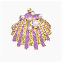 Copper Scallop Shell Pendant Pave Resin Lavender Enamel Gold Plated, approx 30mm
