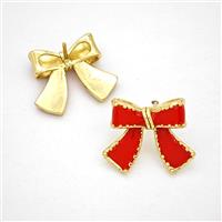 Copper Bowknot Stud Earrings Red Enamel Gold Plated, approx 16-20mm