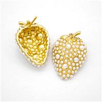 Copper Strawberry Stud Earrings Micropave Pearlized Resin Gold Plated, approx 17-23mm