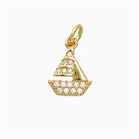 Copper Sailboat Pendant Pave Zirconia Gold Plated, approx 9-10mm