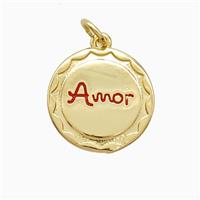 Copper Amor Pendant Red Enamel Gold Plated, approx 15mm