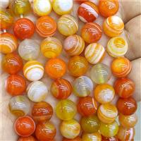 Natural Stripe Agate Beads Orange Dye Smooth Round, approx 8mm