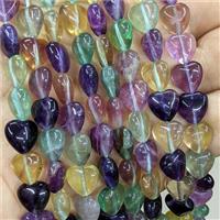 Natural Fluorite Heart Beads Multicolor, approx 10mm