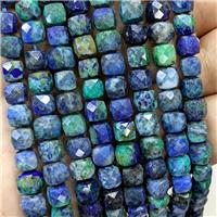 Natural Azurite Beads Blue Green Dye Faceted Cube, approx 6-8mm