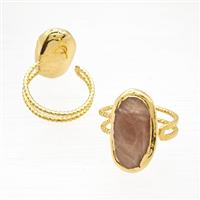 Peach Sunstone Rings Copper Gold Plated, approx 13-23mm, 18mm dia